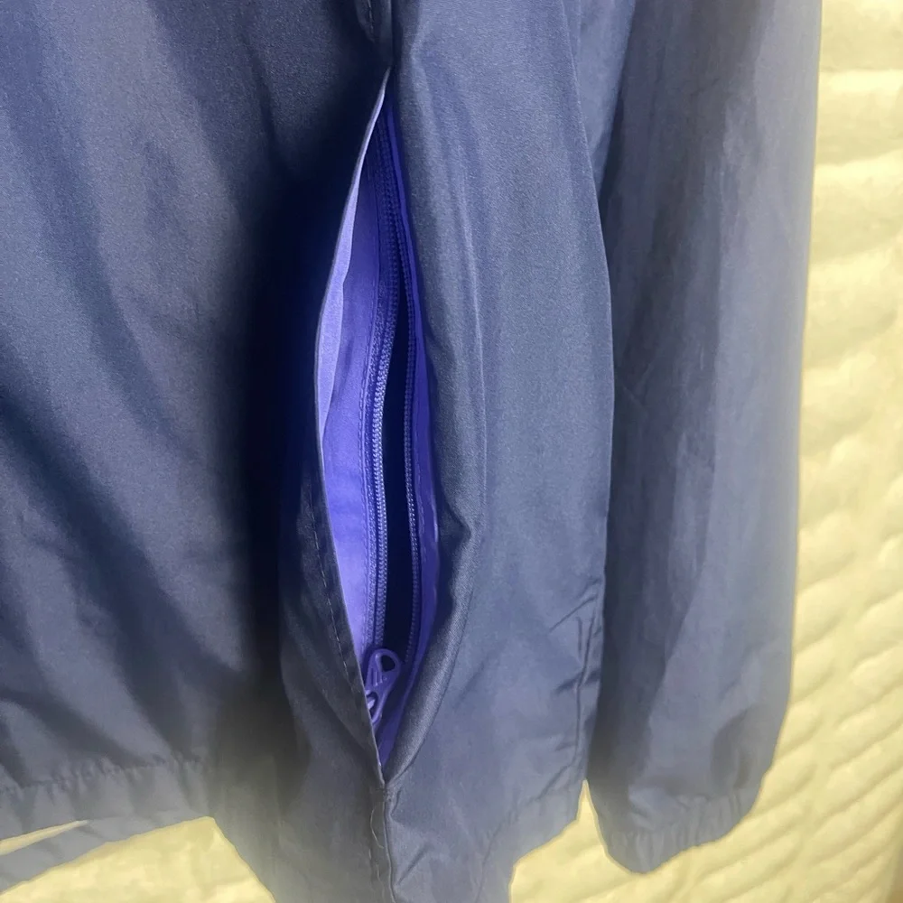 L Y2K Adidas Climaproof Full Zip Hoodie Track warmup Jacket Navy Purple 3 Stripe